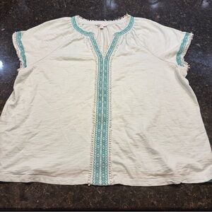 Crown & Ivy Women’s Blue Short Sleeve Embroidered Blouse Size XXL